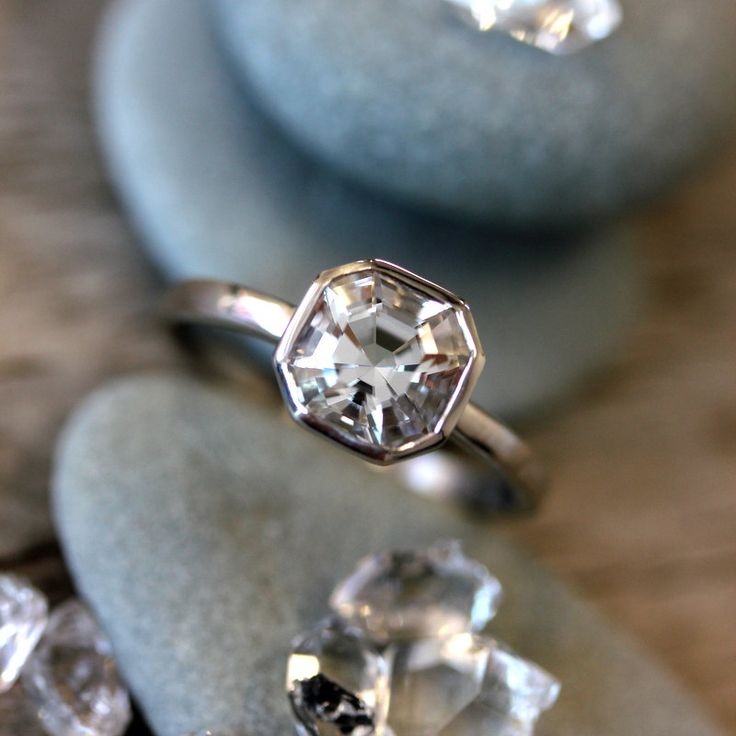 Talk about a sparkler. Asscher cut Herkimer Diamond engagement ring. $1,498.00.