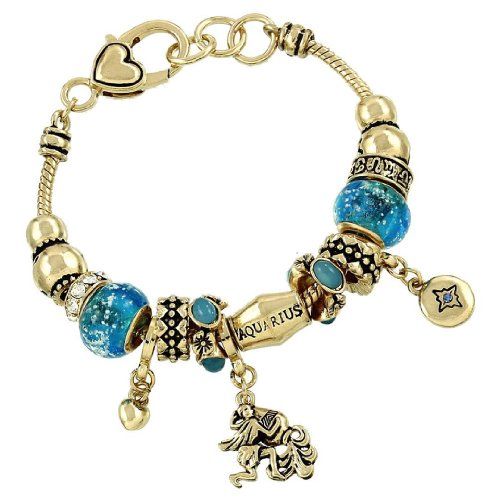 Aquarius Charm Bracelet BY Blue Murano Glass Bead Zodiac…