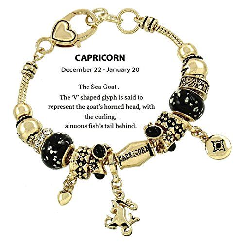 Capricorn Zodiac Charm Bracelet BN Black Crystal Murano G…