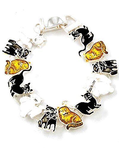 Cat Charm Bracelet Z11 Black White Yellow Magnetic Clasp Silver Tone Recyclebabe...