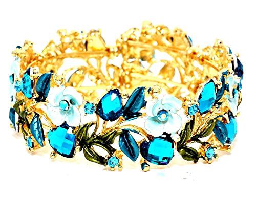 Floral Hinged Bracelet BA Turquoise Blue Crystal Gold Ton... www.amazon.com/...