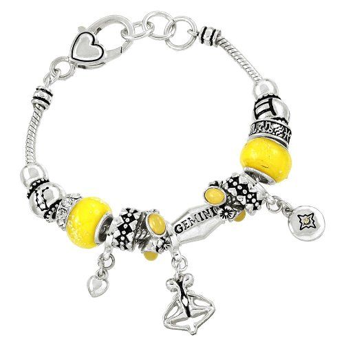 Gemini Charm Bracelet Z1 Twin Yellow Murano Beads Crystal... www.amazon.com/...