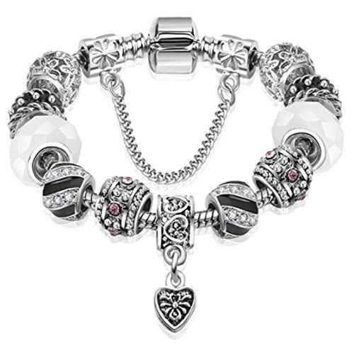Heart Charm Bracelet H2 White Murano Glass Beads Tiny Cry... www.amazon.com/...