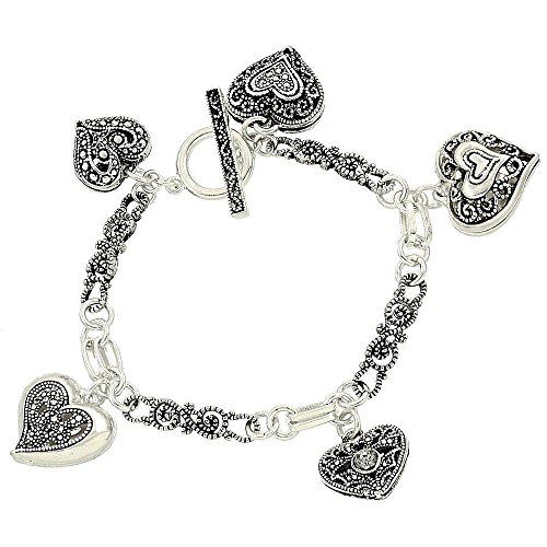 Heart Charm Bracelet Z5 Ornate Marcasite Look Valentine Recyclebabe Bracelets ww...