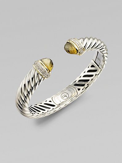 David Yurman - Olive Quartz, Diamond, Sterling Silver & 18K Yellow Gold Bracelet
