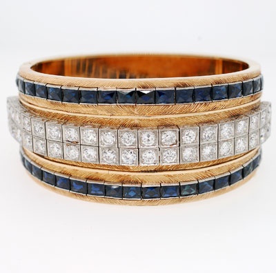 Retro 14kt Gold Diamond & Sapphire Bracelet