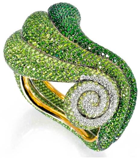 de Grisogono's Bangle of Green Tsavorites, Green Sapphires & Emeralds