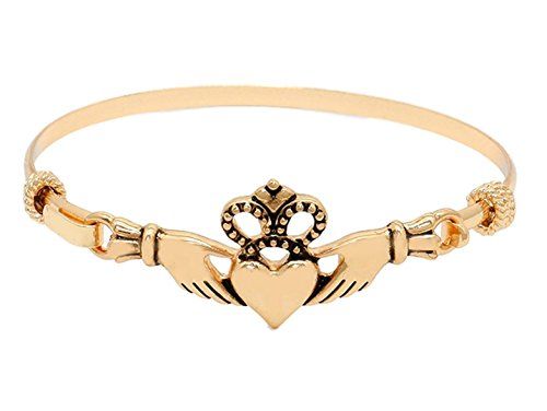 Irish Claddagh Bracelet BI Bangle Hook Closure Gold Tone Recyclebabe Bracelets w...