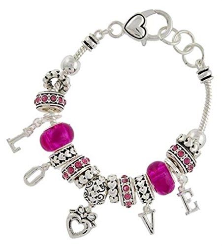 Love Charm Bracelet Z3 Fuchsia Pink Murano Beads Crystal ... www.amazon.com/...