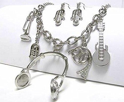 Musical Charm Long Chain Necklace Silver Tone Recyclebabe... www.amazon.com/...