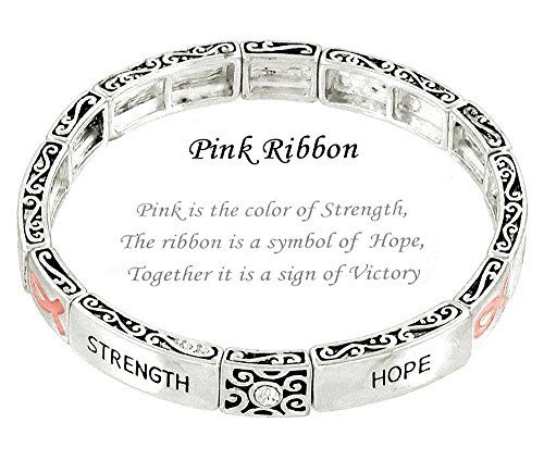 Pink Ribbon Stretch Bracelet D10 Clear Crystal Silver Ton... www.amazon.com/...