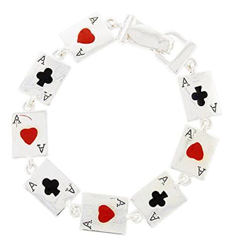 Playing Card Charm Bracelet D7 Heart Clubs Aces Rhodium Magnetic Clasp Recycleba...
