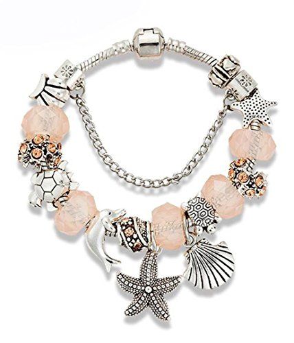 Sea Life Charm Bracelet BF Pink Beads Crystal Silver Tone... www.amazon.com/...