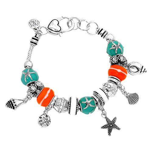 Sea Life Charm Bracelet BV Coral Blue Murano Glass Beads ... www.amazon.com/...