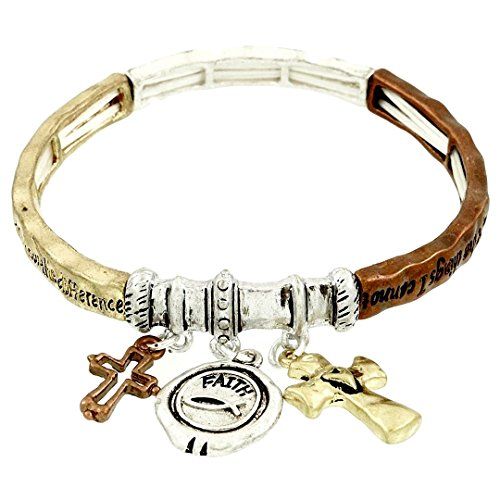 Serenity Prayer Bracelet C46 Cross Charms Tri Tone Stretc... www.amazon.com/...