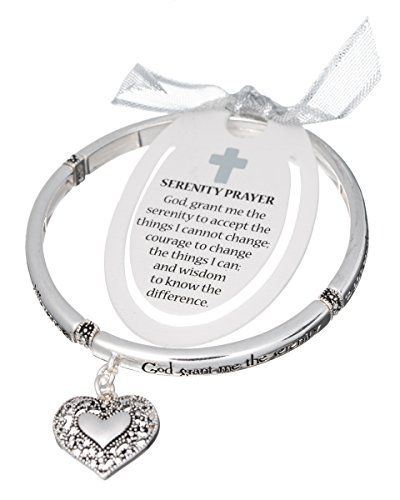 Silver-tone Serenity Prayer Filigree Heart Charm Bracelet & Bookmark SERENITY CO...