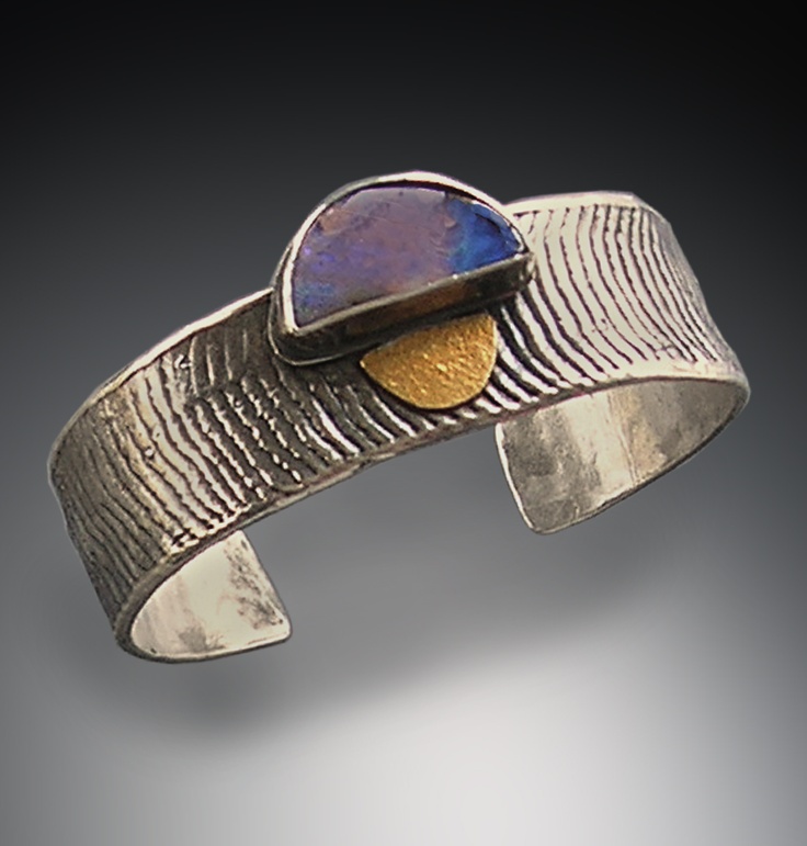 Cuttlefish cast cuff with Boulder Opal and 22K gold