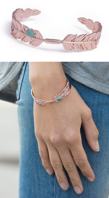 Feather Bracelet in Rose Gold + Turquoise! So cute :)