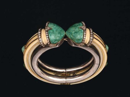 Georges Fouquet (1862-1957), bracelet en argent et or jaune, ivoire, fils d’or...