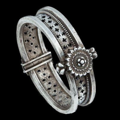 India | Silver Lotus Flower Bracelet from Orissa | Circa Early 20th Century | 6...