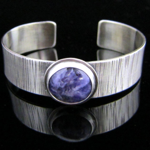 Jewelry  -  Charoite Cuff Bracelet in Sterling Silver
