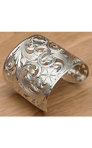Montana Silversmiths Silver Spring Filigree Flowers and Vines Wide Cuff Bracelet