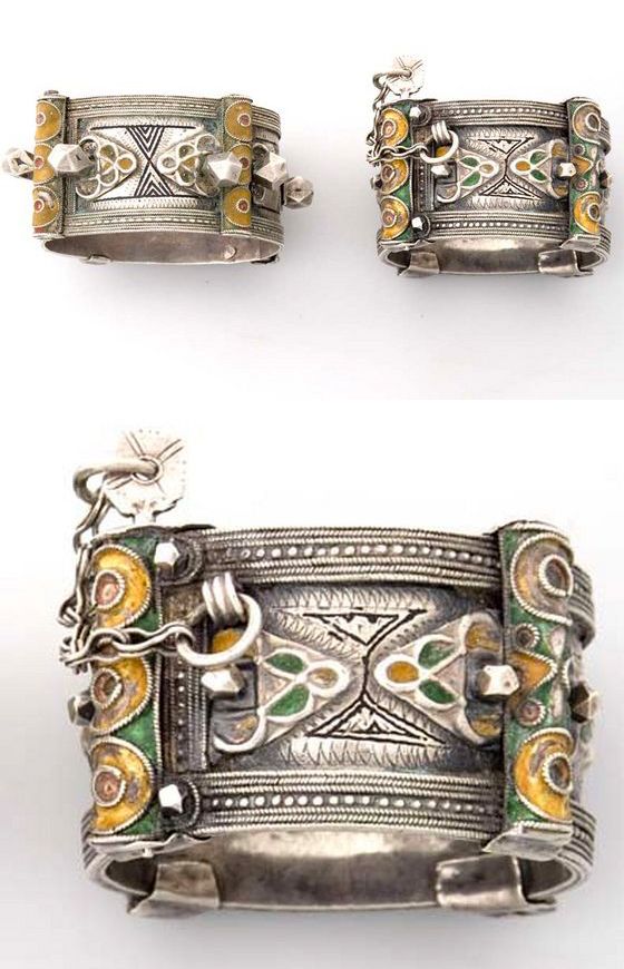 Morocco | Bracelets from Anti-Atlas region | Silver and enamel | ca. 1920
