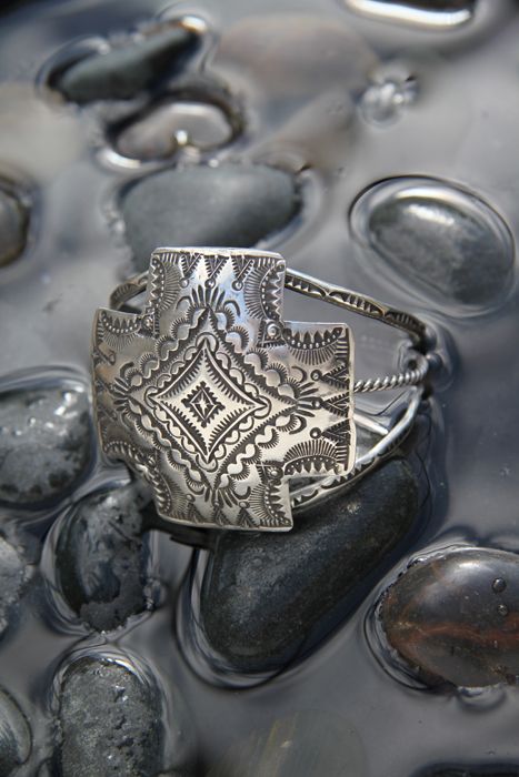 Navajo Indian Four Directions Sterling Silver Cuff Bracelet