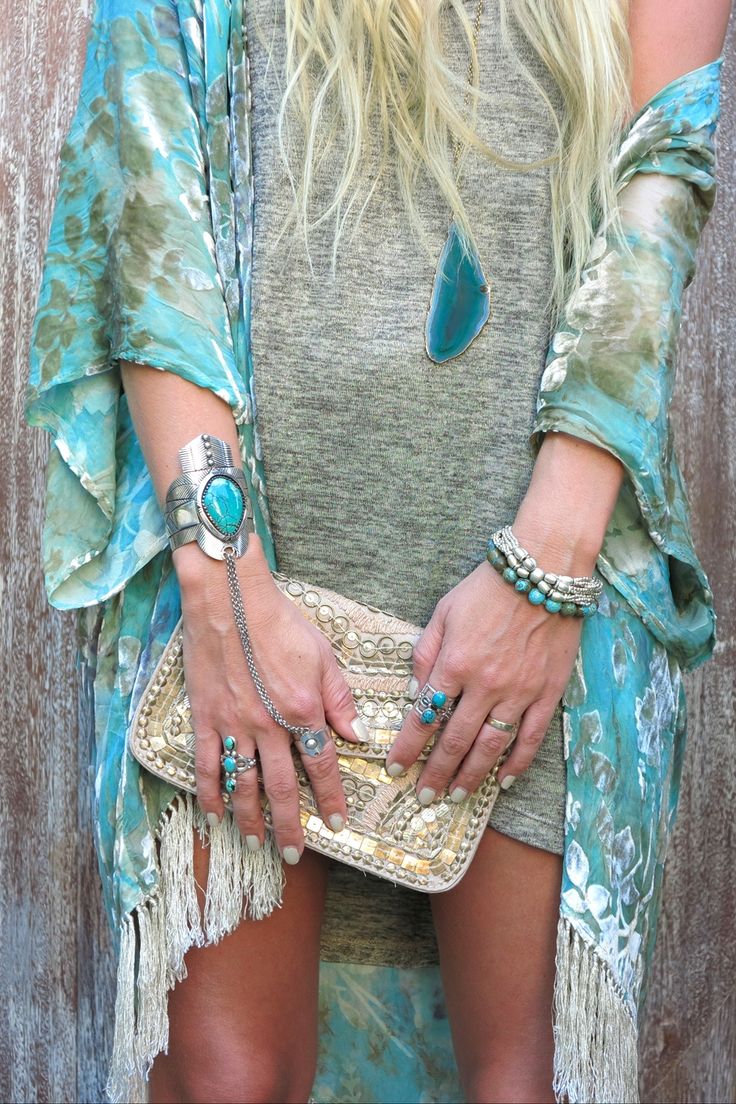 TURQUOISE!!! Boho chic perfection - love the turquoise. Via Myee Carlyle.