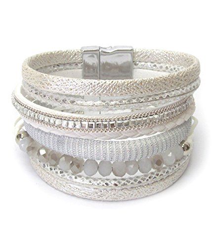 White Multi Layer Bracelet C20 Wide Cuff 7.5 Inch Long Ma... www.amazon.com/...