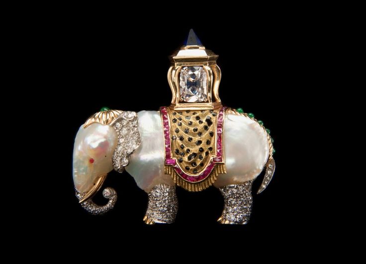 Baroque Pearl, Gemstone, Diamond, Platinum and Gold ‘Elephant’ Brooch, circa...