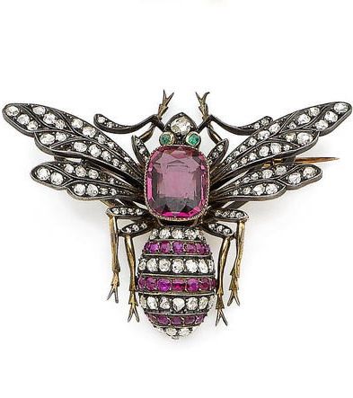 Bee brooch - spinel, ruby, emerald, diamond - late 19th century