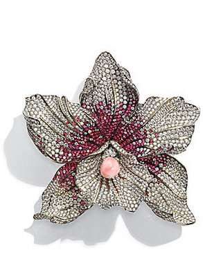 Chopard daffodil-shaped brooch made of titanium, spinel, conch pearl, and diamon...