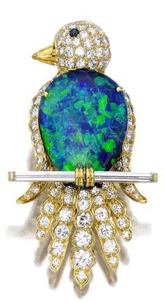 Gorgeous and Glamorous Diamond & Opal Brooch by Ruser