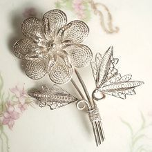 Vintage Filigree Flower Brooch 990 Silver