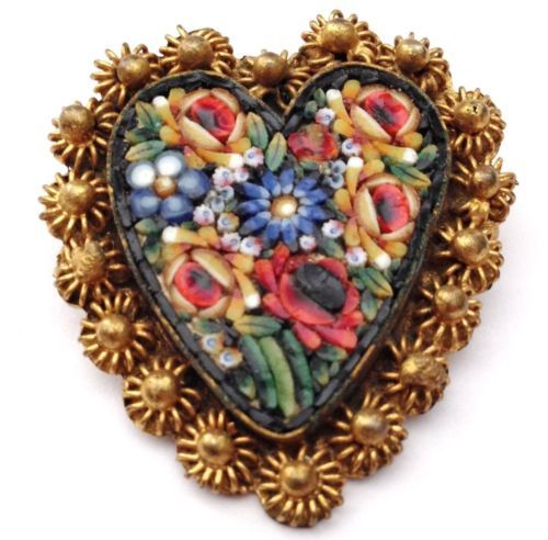 Vintage Micro Mosaic Heart Shape Pin