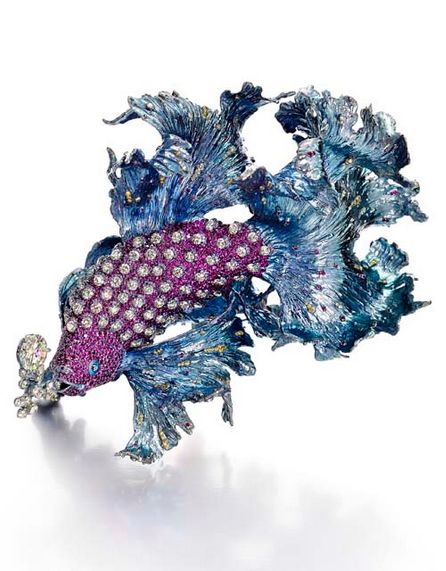 Wallace Chan Gleams of Waves brooch featuring yellow diamonds at 6.68ct each, ru...