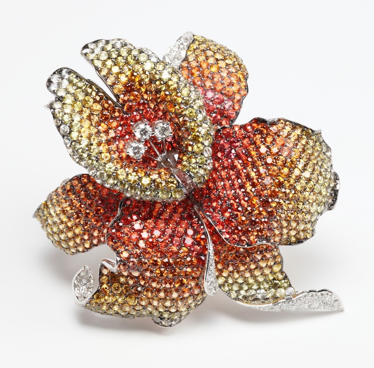 yellow and orange sapphire Flower Brooch by Rina limor