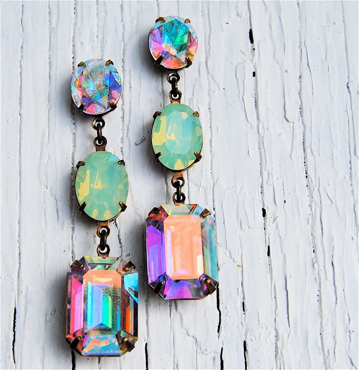 Aurora Borealis, Pacific Opal Vintage Swarovski Earrings