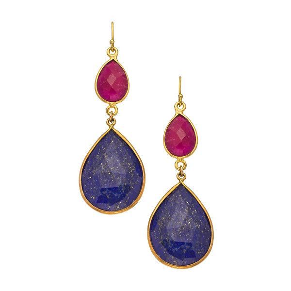 Belair Cherry Ruby And Lapis Drop Earrings by None via Polyvore.