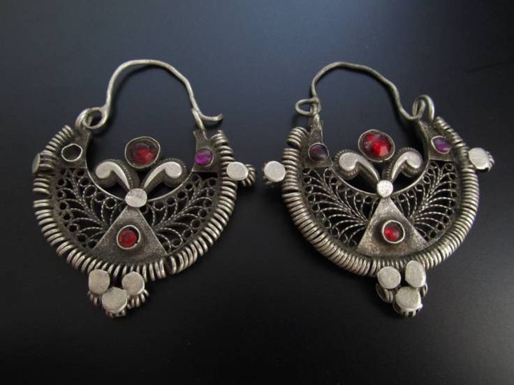 Central Asia | Antique, Tribal Kuchi Silver Earrings