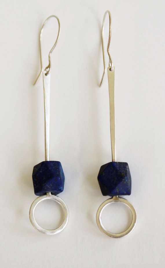 Faceted Matte Lapis Earring by Metallist. American Made. See the designer's work...