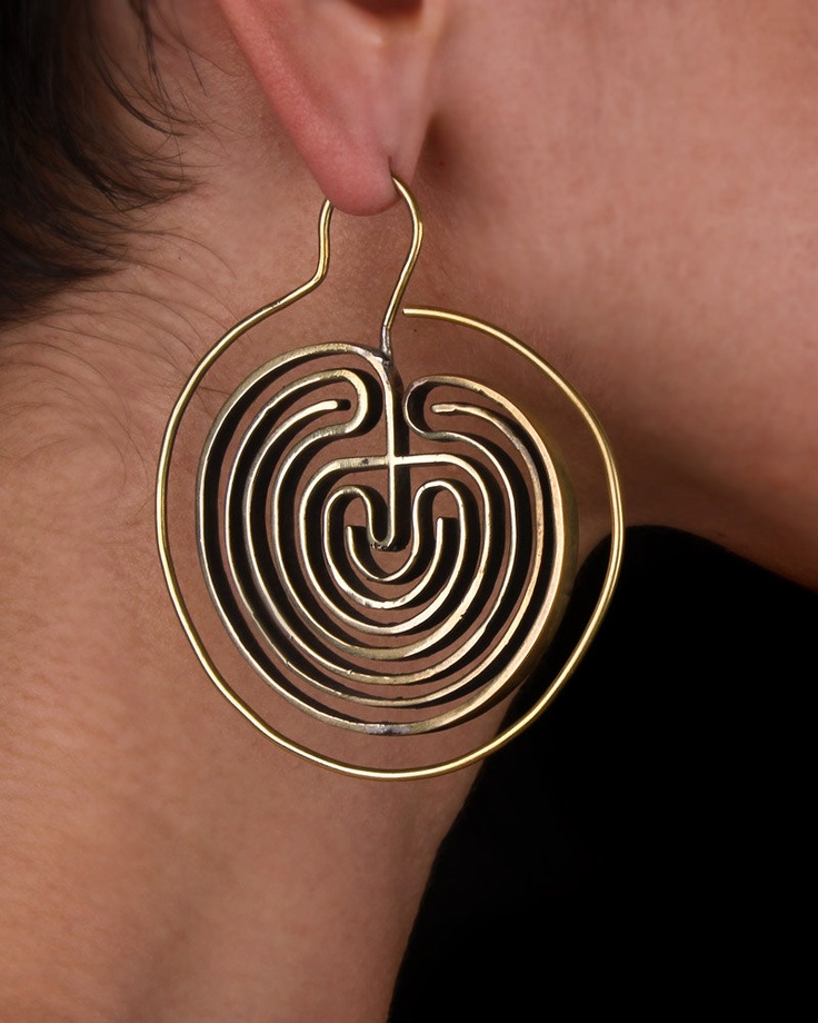 Hoop Earrings - Big Hoops - Tribal Earrings - Labyrinth Jewelry - Gold Earrings....