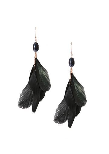 Icepinkim black feathers, pink vermeil and spinels earrings