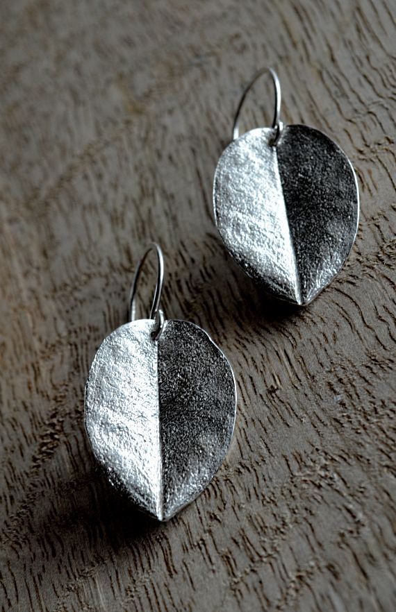 Medium Ohi'a leaf earrings - sterling silver leaf earrings