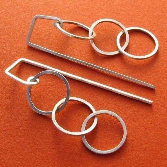 Ring Me Up: Sterling Silver Three Circle Square Wire Hoopy Earrings