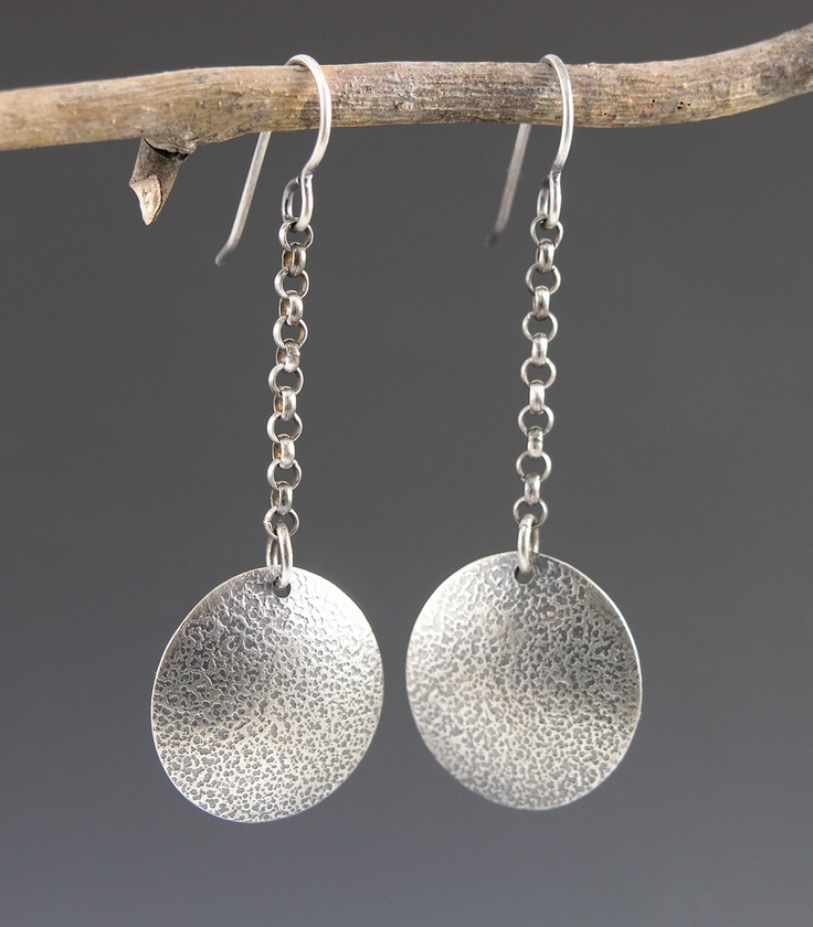 Simplicity....roller printed and domed sterling silver discs, hung from delicate...