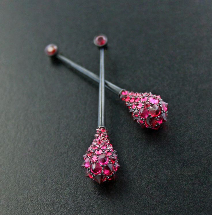 Spinel, 18K Rose Gold and Blackened Steel Ear Pendants by James de Givenchy