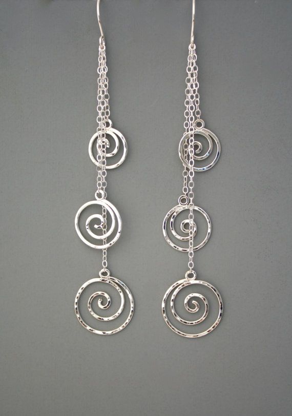 Sterling silver spiral long dangle earrings by rachelwilder