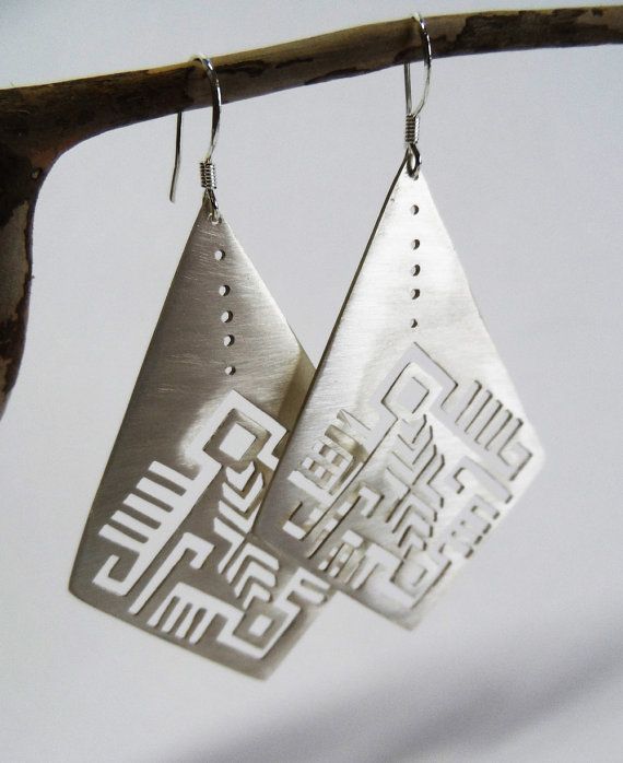 hand made sterling silver earringsaztec patternsaw by shabanaj, $168.00 some day...